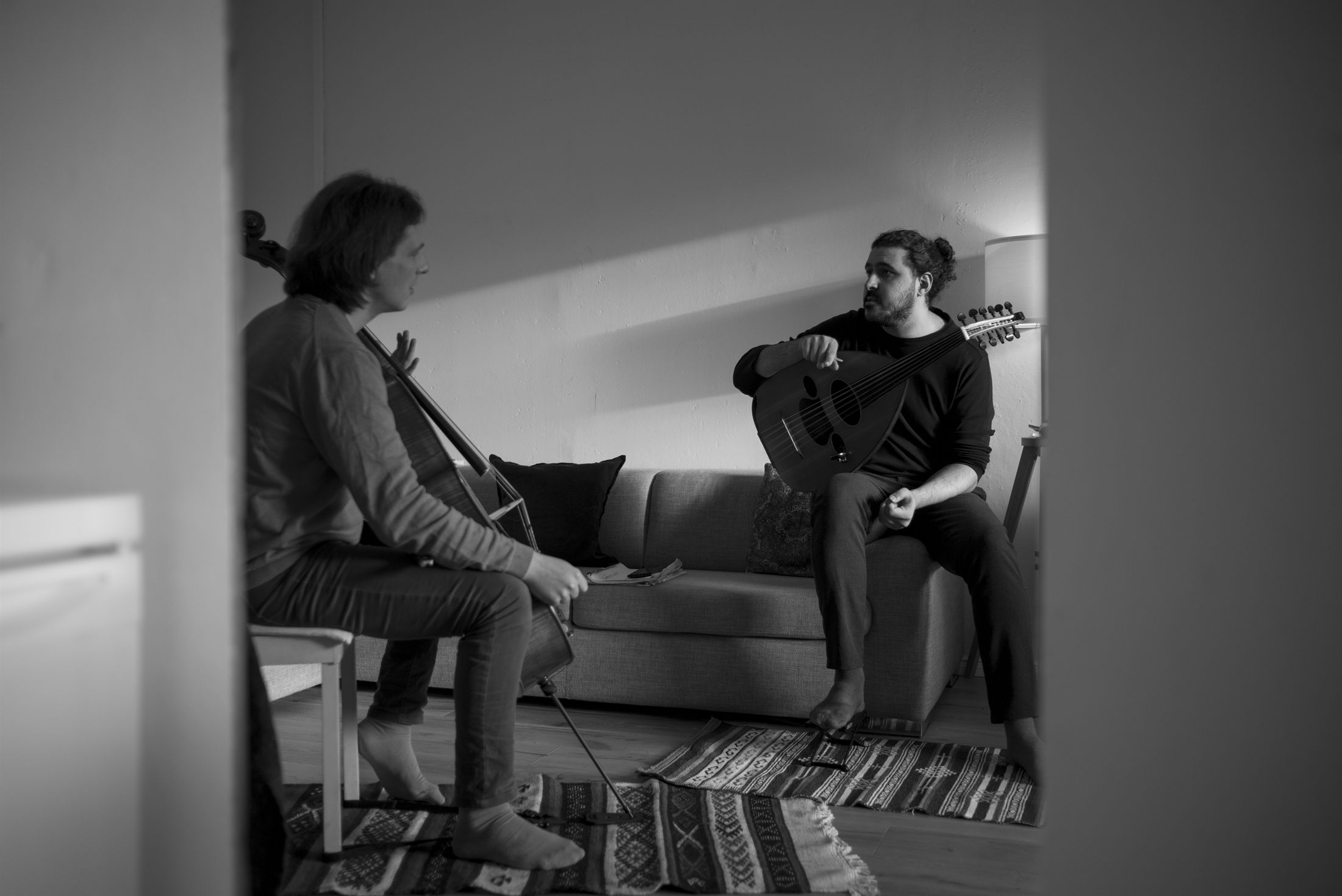 Sufian and Plush Rebel seated in rehearsal